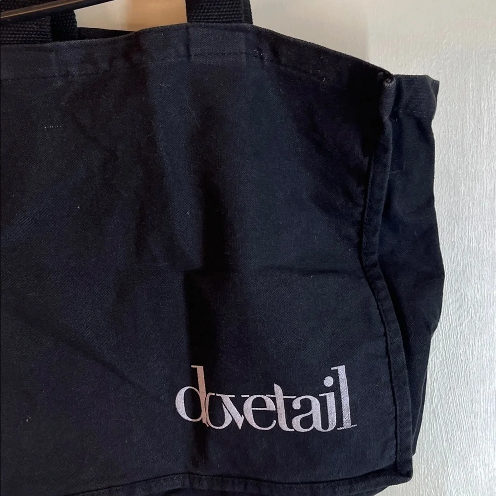 Dovetail Black LOVE Denim Tote Bag with sewn letters